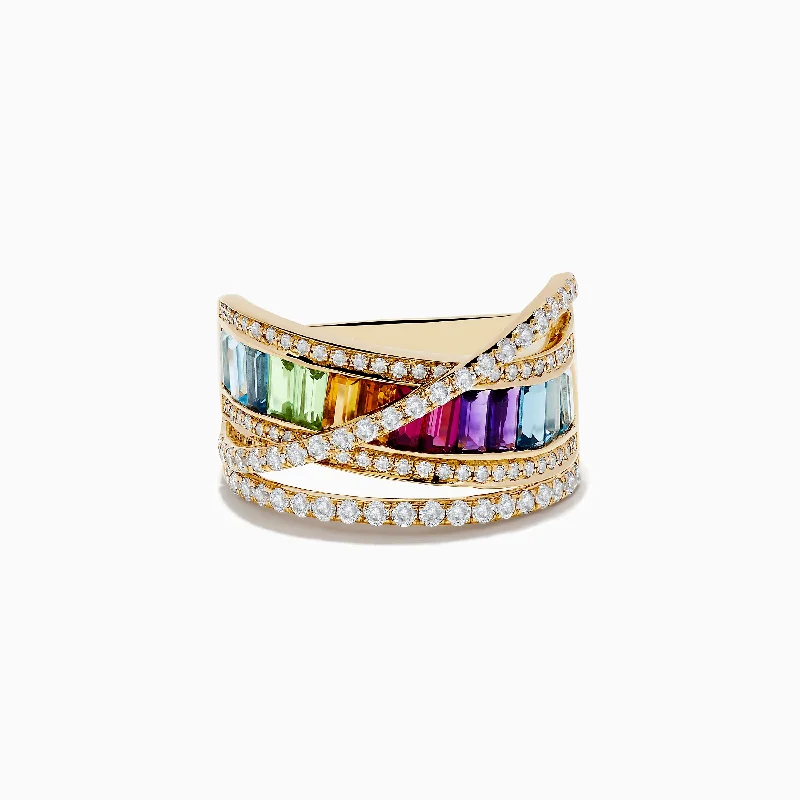 Mosaic 14K Yellow Gold Semi Precious and Diamond Crossover Ring