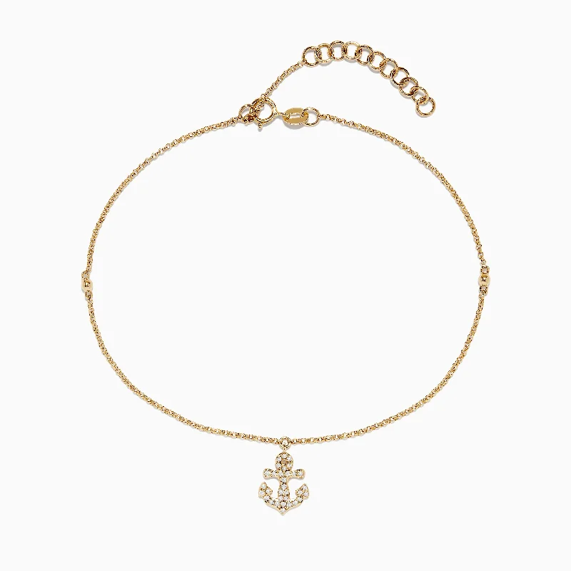 Novelty 14K Yellow Gold Diamond Anchor Ankle Bracelet