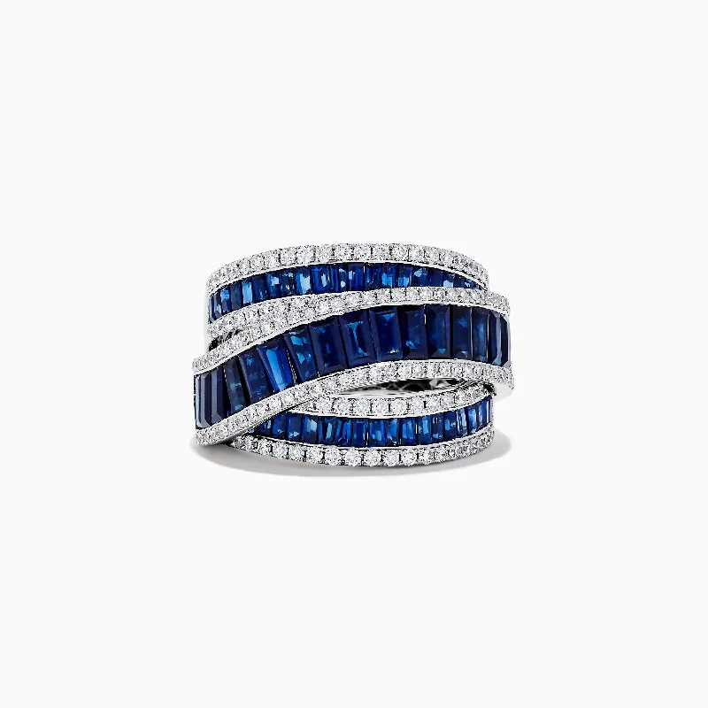 Royal Bleu 14K White Gold Sapphire and Diamond Crossover Ring