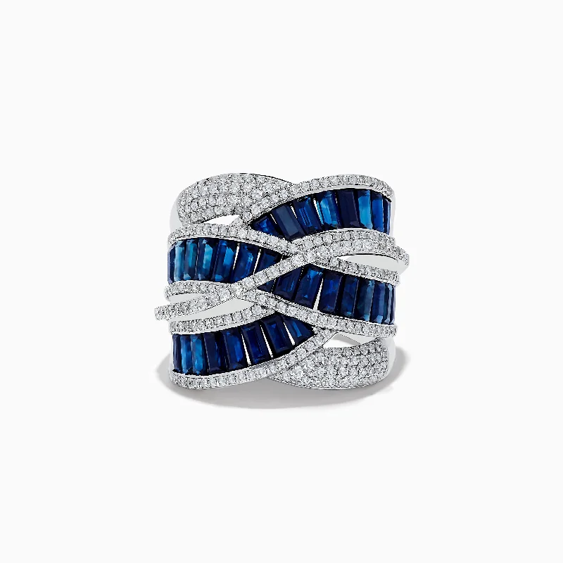 Royale Bleu 14K White Gold Blue Sapphire and Diamond Cross Over Ring