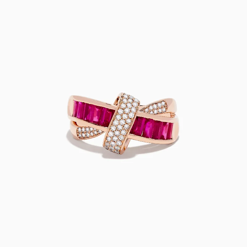 Ruby Royale 14K Rose Gold Diamond and Ruby Ribbon Ring