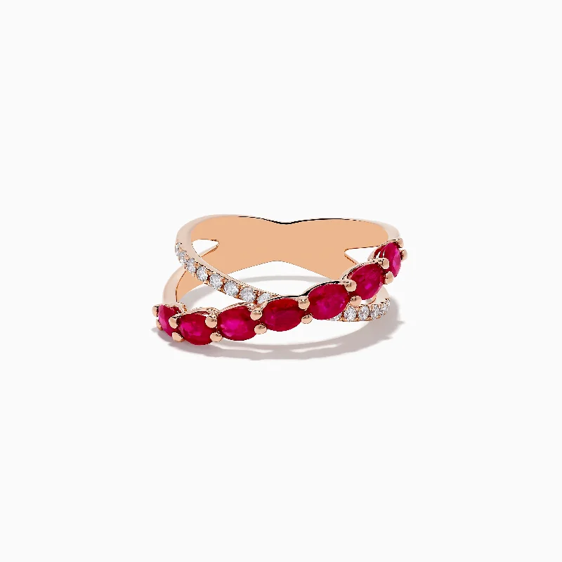 Ruby Royale 14K Rose Gold Ruby and Diamond Crossover Ring