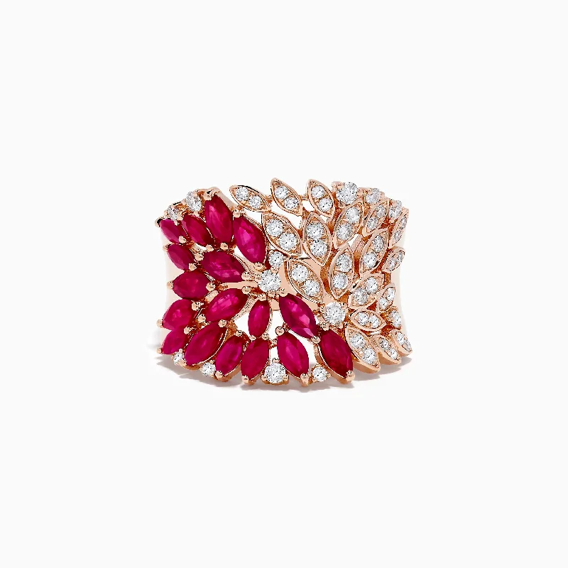 Ruby Royale 14K Rose Gold Marquise Cut Ruby and Diamond Cocktail Ring