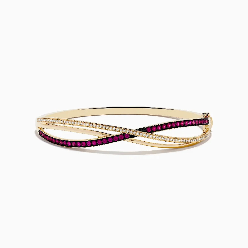 Ruby Royale 14K Yellow Gold Ruby and Diamond Crossover Bangle