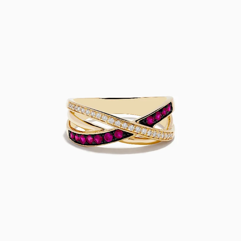 Ruby Royale 14K Yellow Gold Ruby and Diamond Crossover Band