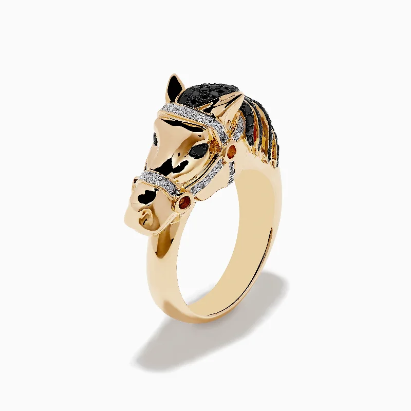 Safari 14K Yellow Gold Black Diamond Horse Ring