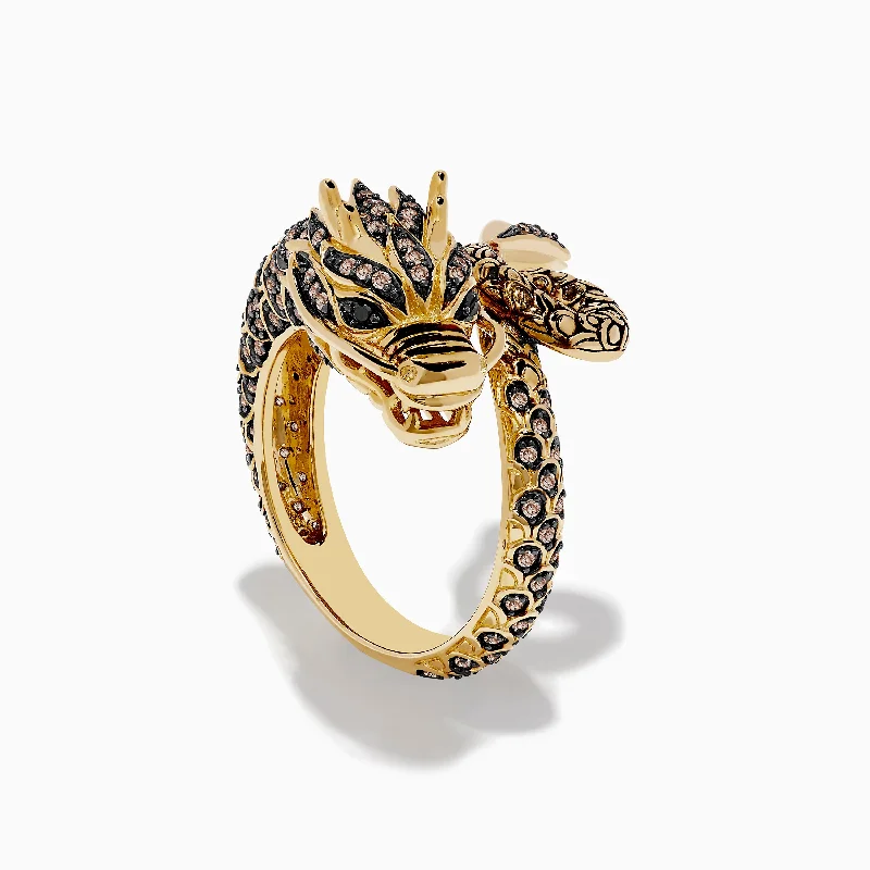 Safari 14K Yellow Gold Brown Diamond Dragon Ring