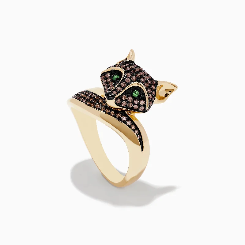 Safari 14K Yellow Gold Brown Diamond and Tsavorite Fox Ring