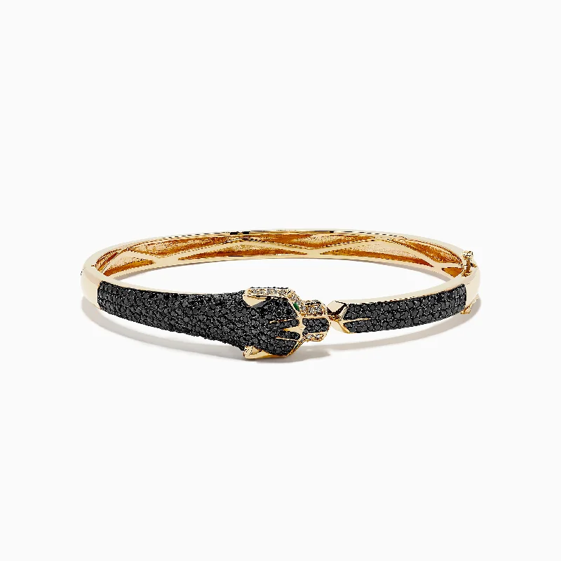 Signature 14K Yellow Gold Black Diamond & Emerald Panther Bangle