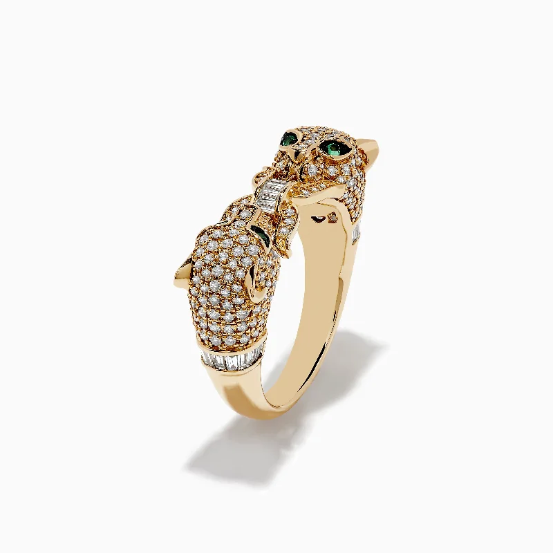 Signature 14K Yellow Gold Diamond and Emerald Panther Ring