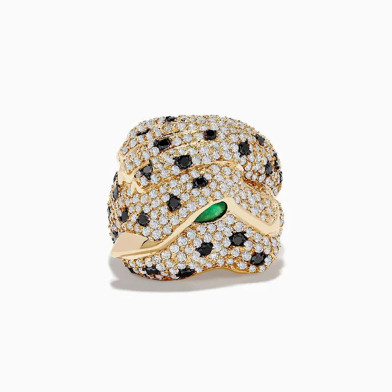 Signature 14K Yellow Gold Emerald, Black and White Diamond Ring