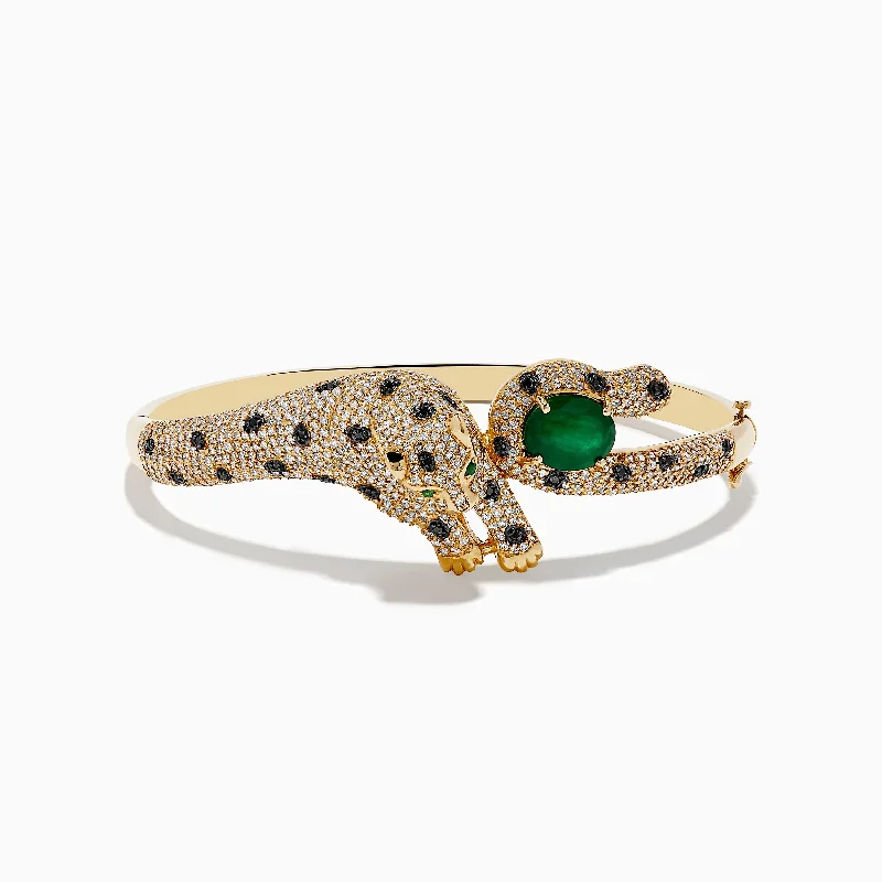 Signature 14K Yellow Gold Emerald, White and Black Diamond Bangle