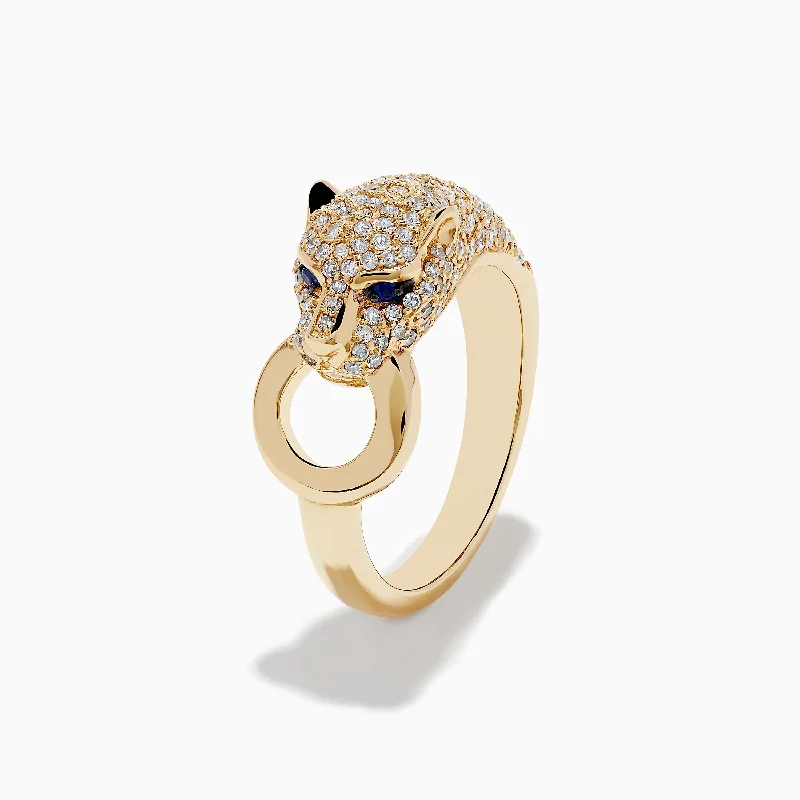 Signature 14K Yellow Gold Sapphire and Diamond Panther Ring