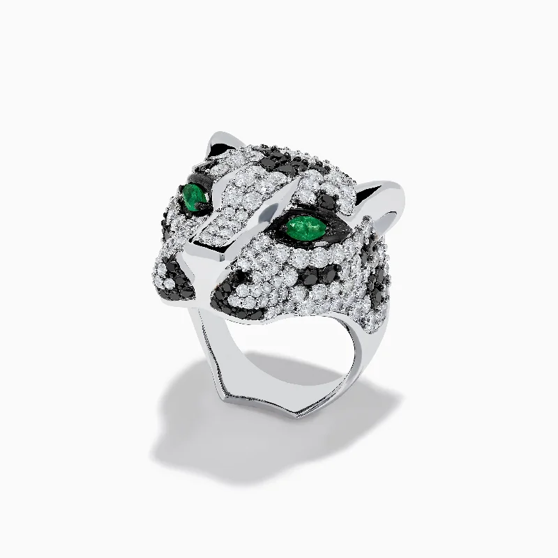 Signature Panther Head 14K White Gold Diamond & Emerald Ring