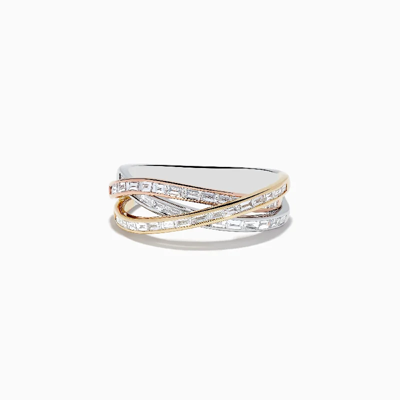 Trio 14K Tri Color Gold Crossover Diamond Band, 0.72 TCW