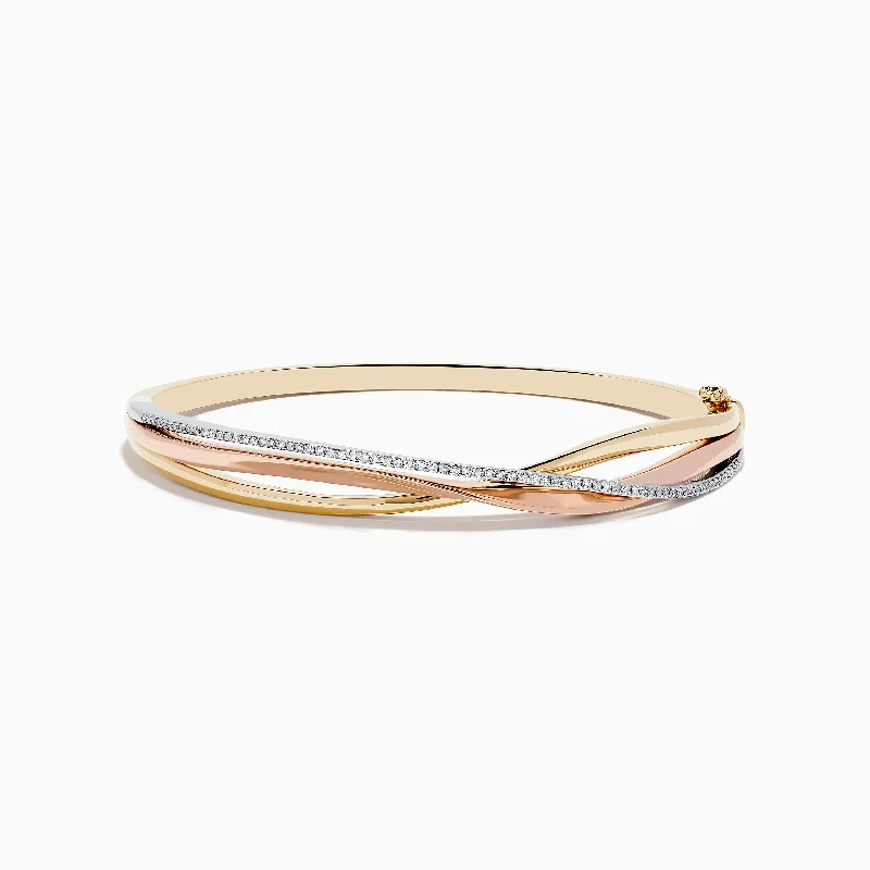 Trio 14K Three-Tone Gold Diamond Bangle 0.29 TCW