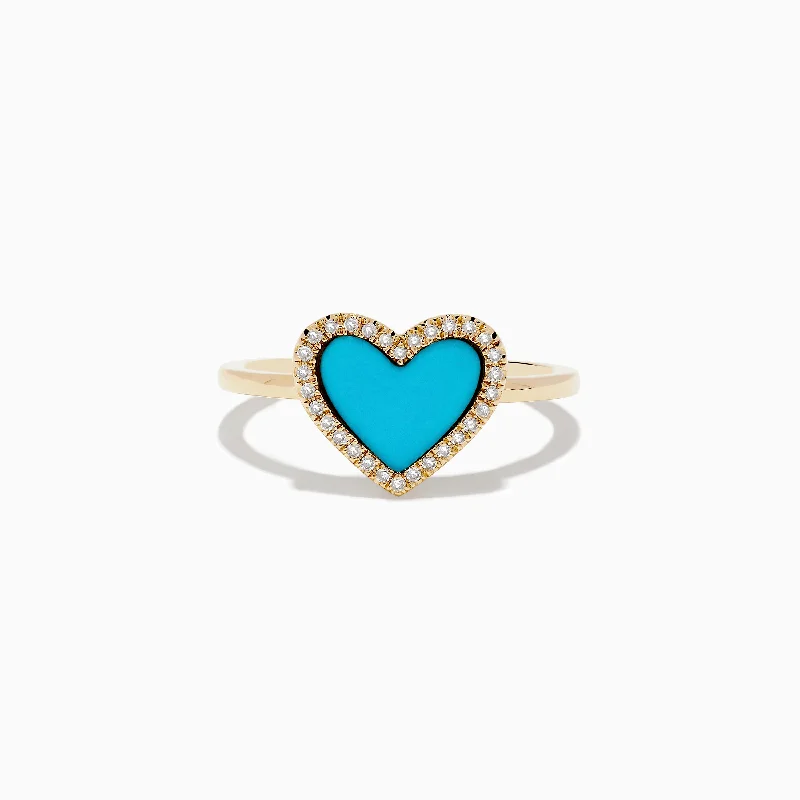 Turquesa 14K Yellow Gold Turquoise and Diamond Heart Ring