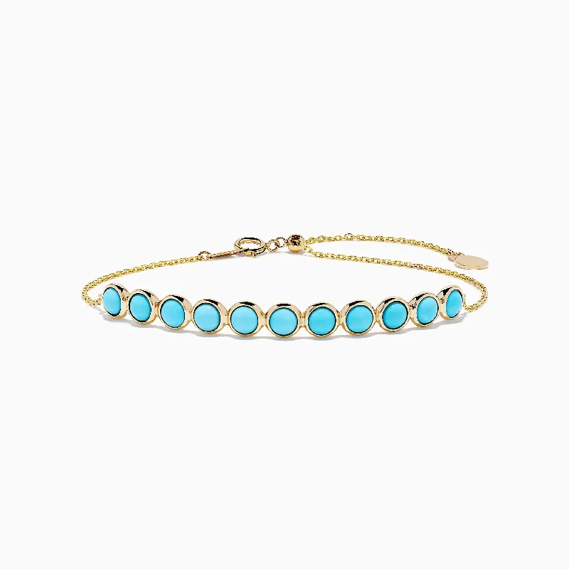 14K Yellow Gold Turquoise Bolo Bracelet 3.30 TCW