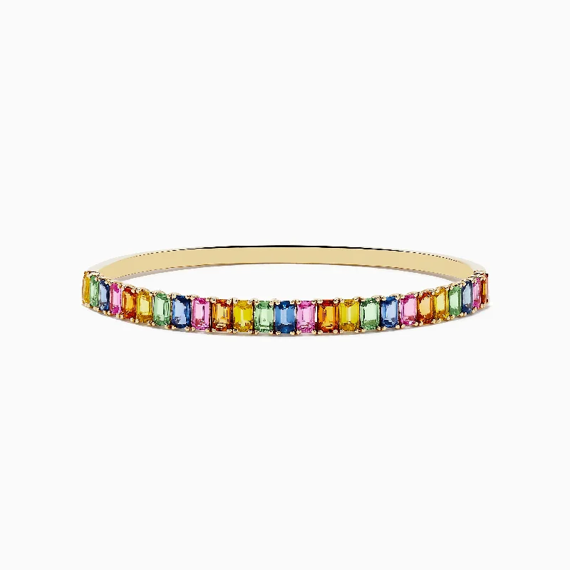 Watercolor 14k Yellow Gold Emerald Cut Multi Sapphire Bangle