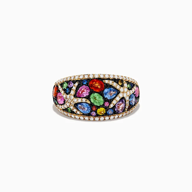 Watercolors 14K Yellow Gold Multi Sapphire and Diamond Starfish Ring