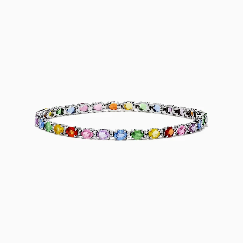 Watercolors 14K White Gold Multi Sapphire and Diamond Tennis Bracelet