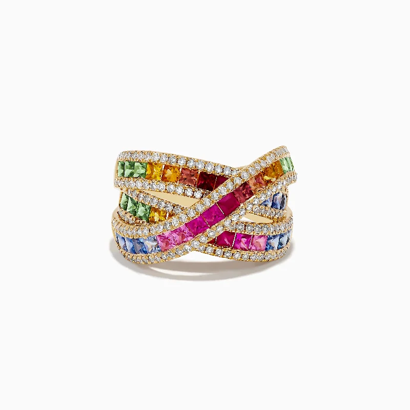 Watercolors 14K Yellow Gold Multi Sapphire and Diamond Ring