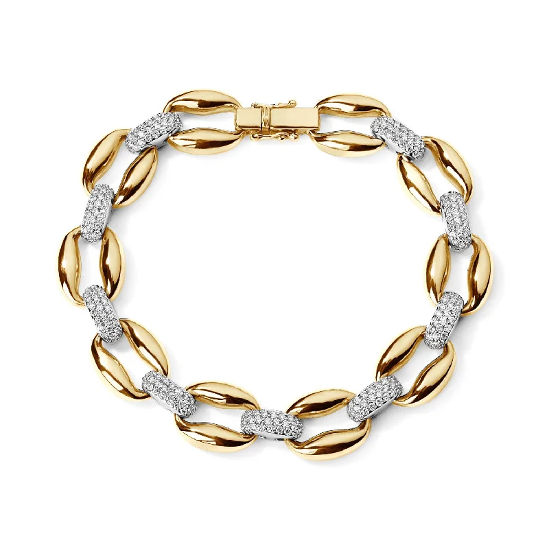 Gold and Pave Oval Link Bracelet