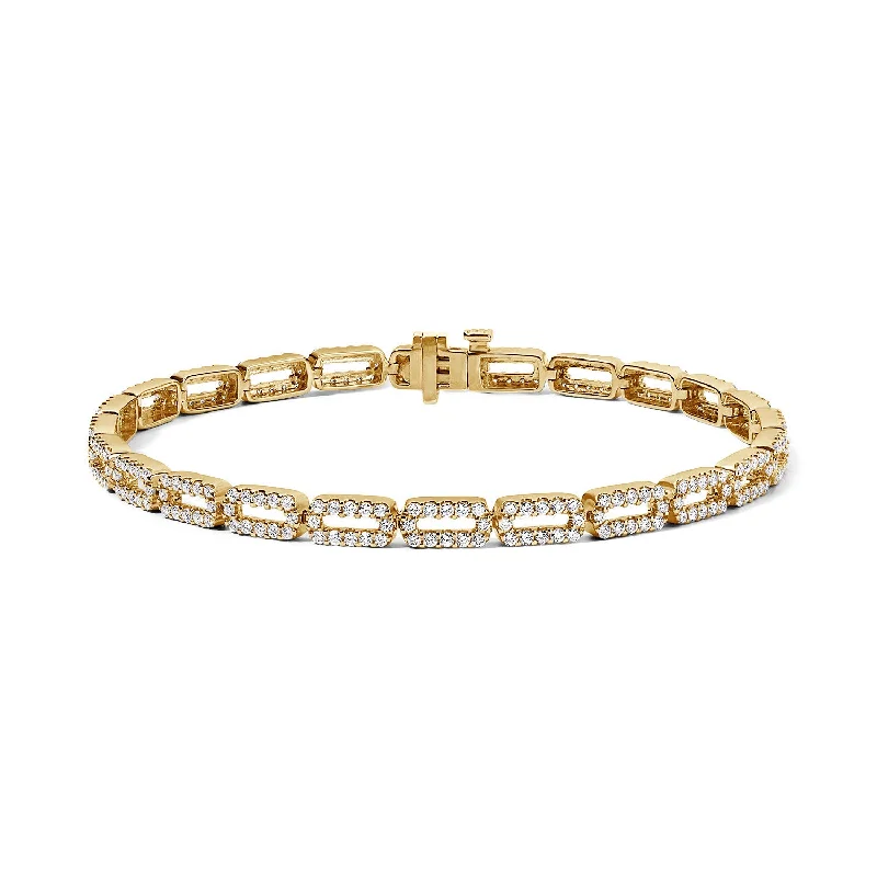 Gold and Pave Rectangular Link Bracelet