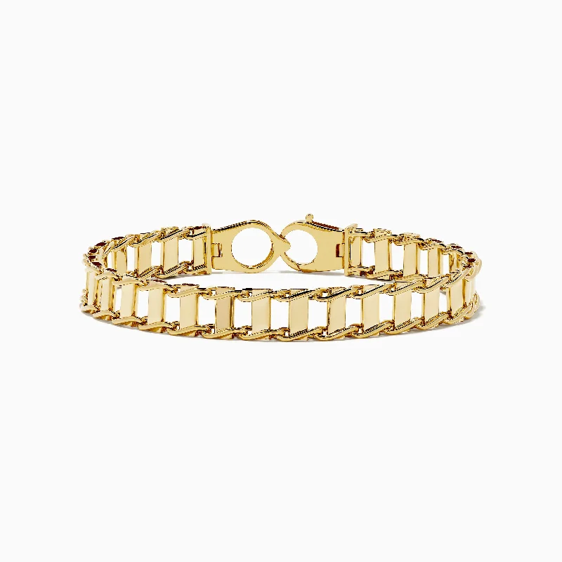 Men's 14K Yellow Gold Hollow Railroad Bracelet