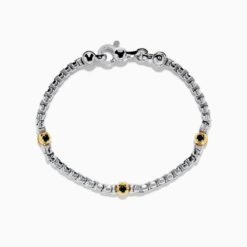 Men's 925 Sterling Silver & 18K Yellow Gold Black Spinel Bracelet