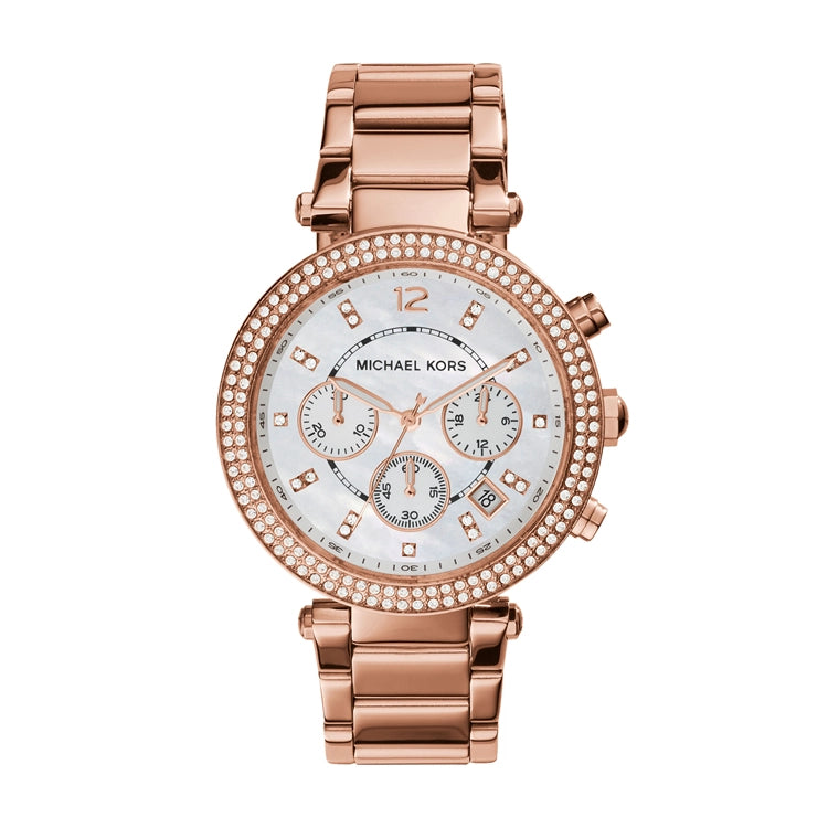 Michael Kors Chronograph Parker Rose Gold-Tone Watch Crystals 39mm Quartz