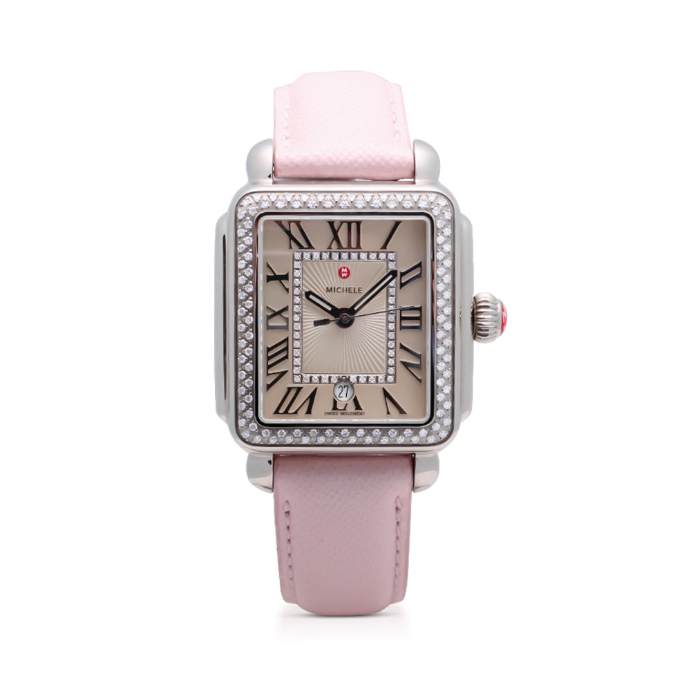 Michele Deco Madison Cashmere Diamonds Pink Strap 33 x 35mm Quartz (Preowned)