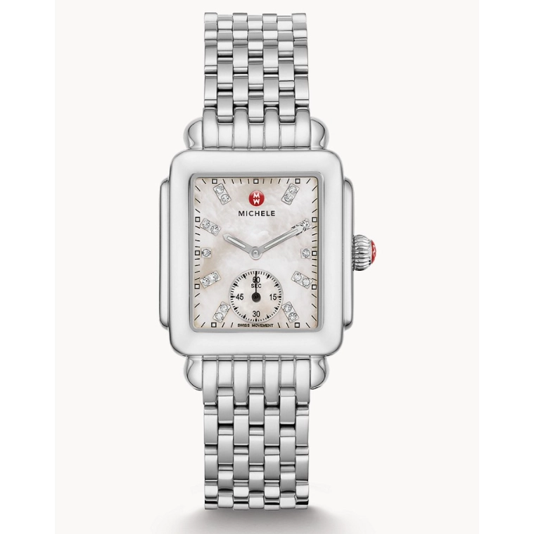 Michele Deco Mid Stainless Steel MOP Diamond Dial Watch 29mm Quartz