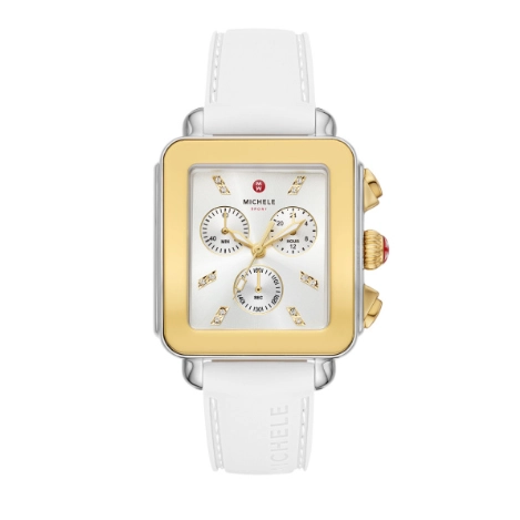 Michele Deco Sport Gold-Tone White Silicone 34mm Quartz