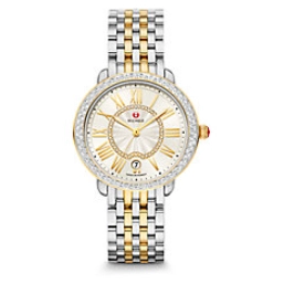 Michele Serein Mid Two-Tone Watch White Sunray Dial Diamonds 36mm Quartz