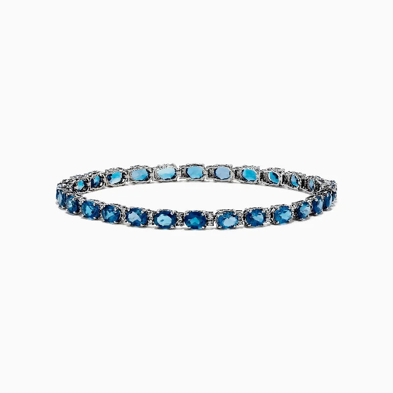 Ocean Bleu 14K White Gold London Blue Topaz Tennis Bracelet 13.55 TCW