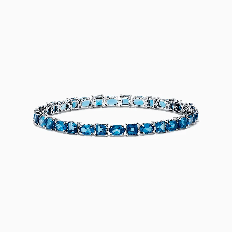 Ocean Bleu 14K White Gold London Blue Topaz Tennis Bracelet 19.20 TCW