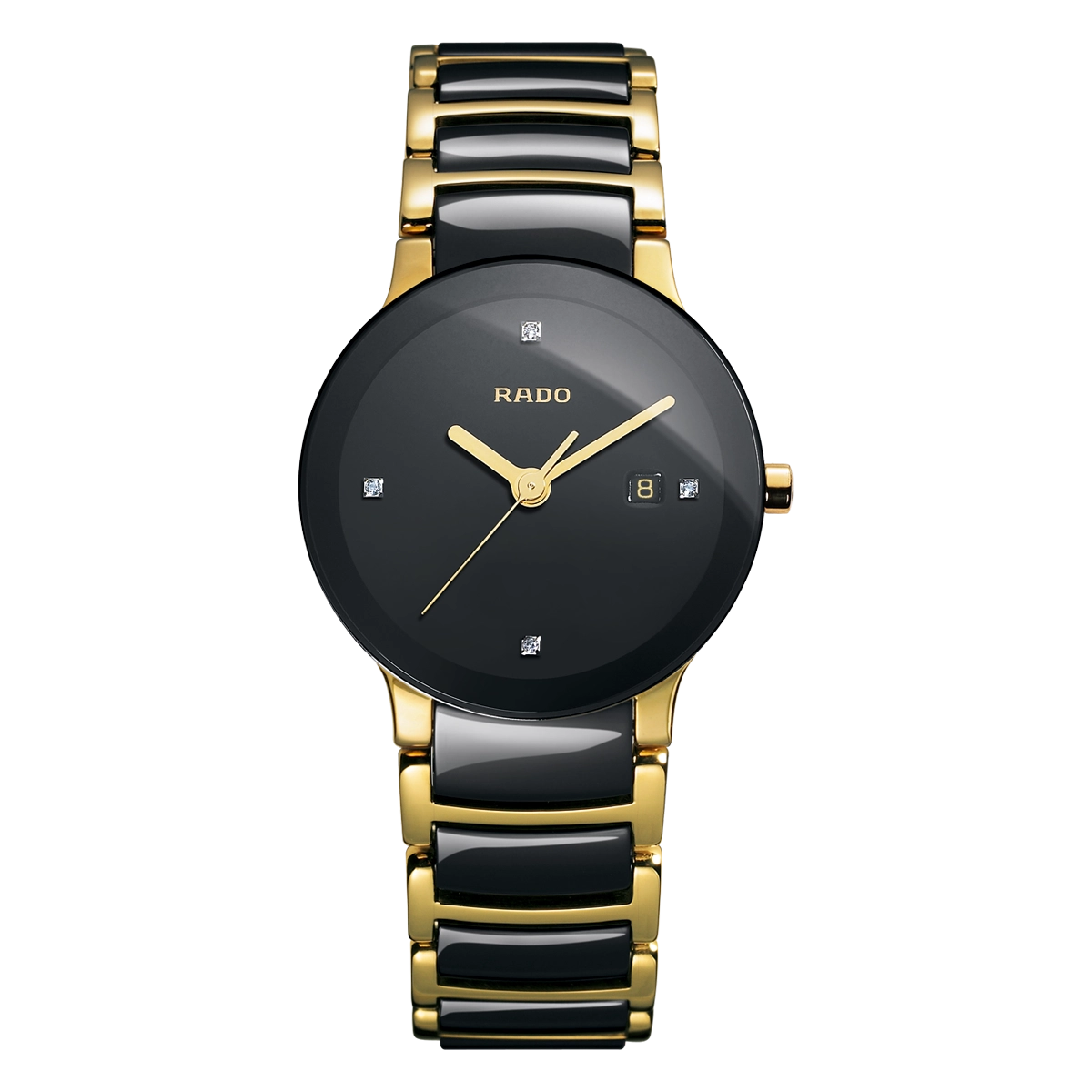 Rado Centrix Watch Black Ceramic/Yellow-PVD Stainless Steel Diamonds 28mm Quartz