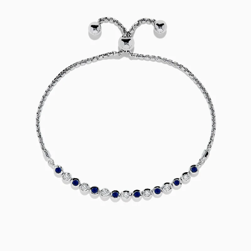 Royal Bleu 14K White Gold Sapphire and Diamond Bolo Bracelet