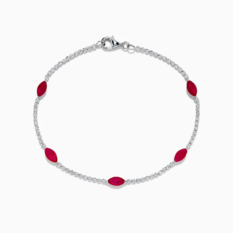 Ruby Royale 14K White Gold Ruby and Diamond Station Bracelet