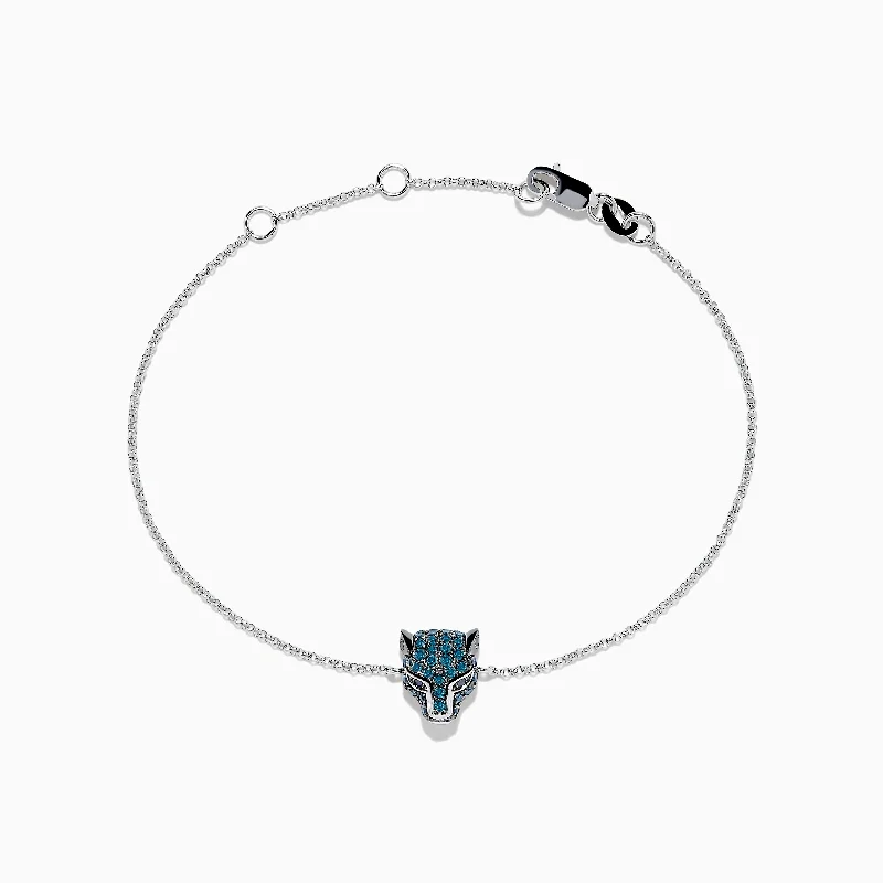 Signature 14K White Gold Black and Blue Diamond Panther Bracelet