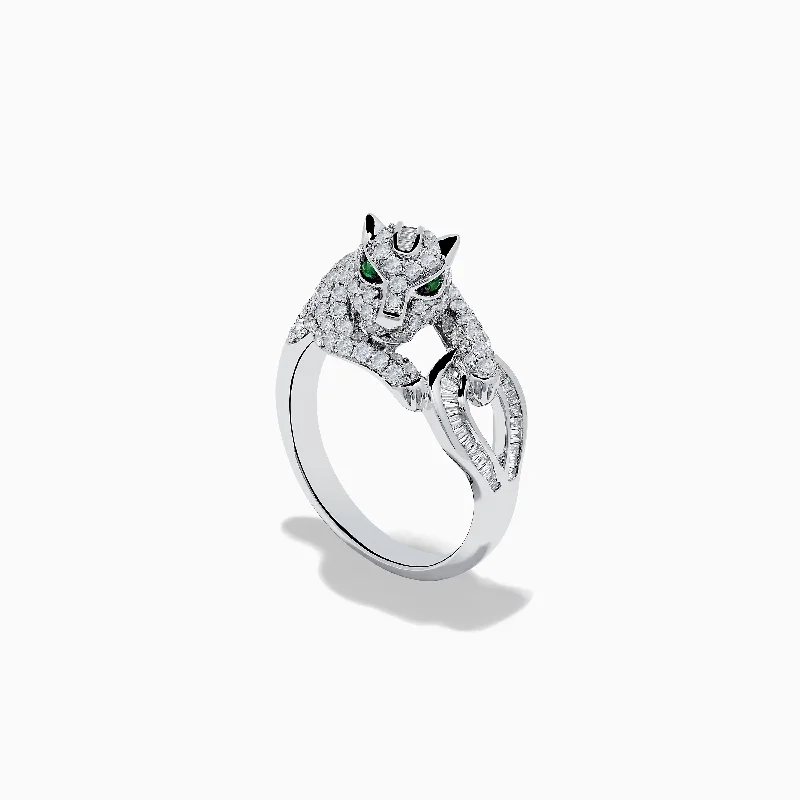 Signature 14K White Gold Emerald and Diamond Panther Ring