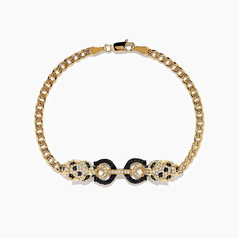 Signature 14K Yellow Gold Black and White Diamond Panther Bracelet