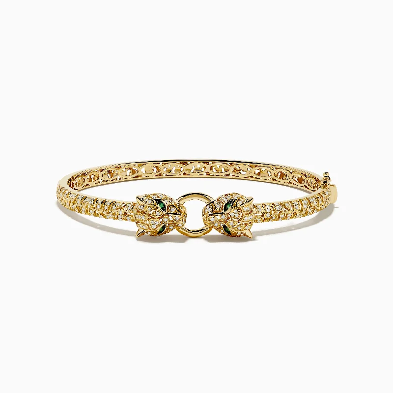 Signature 14K Yellow Gold Emerald and Diamond Panther Bangle