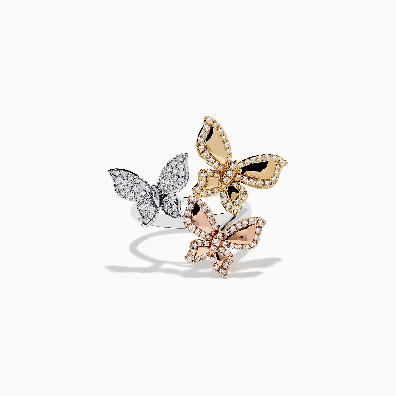 Trio 14K White, Pink and Yellow Gold Diamond Butterfly Ring