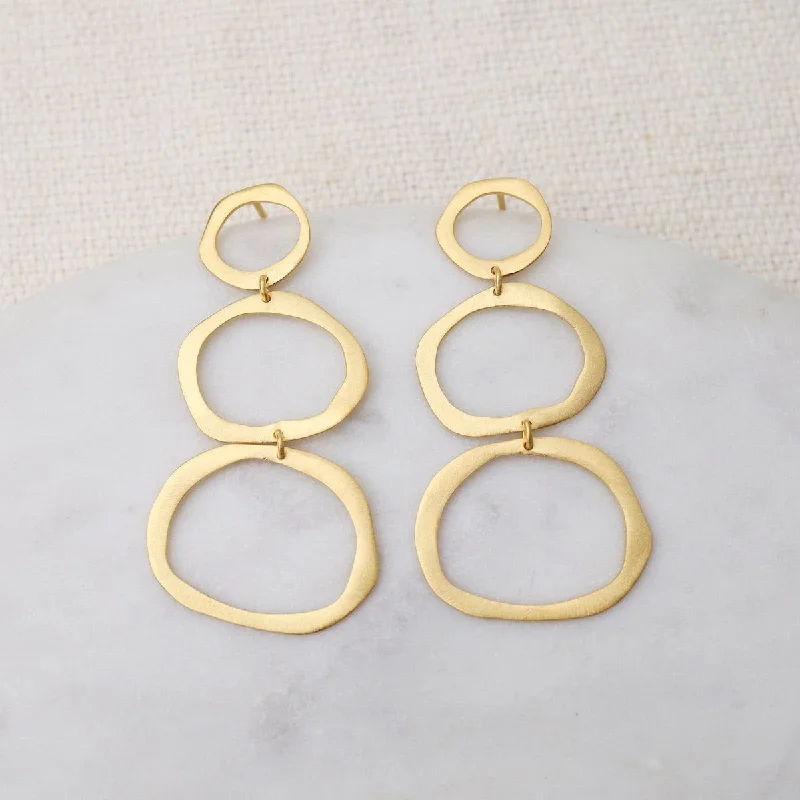 Matte Gold Three Tier Irregular Ovals Earrings