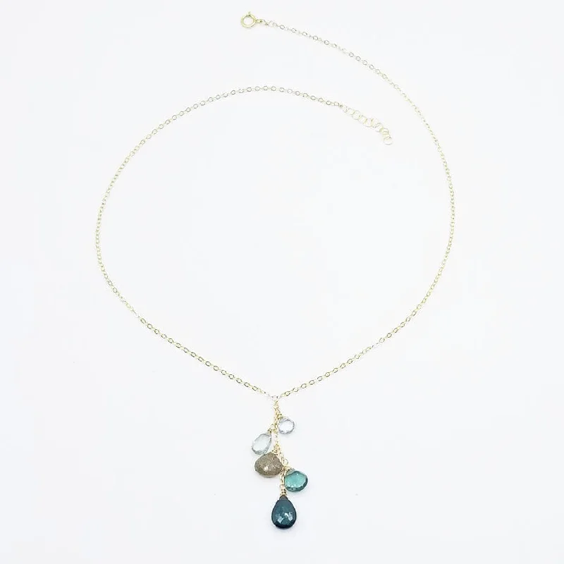 Blue Topaz Cluster Drop Necklace