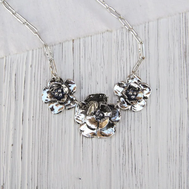 Triple Double Dogwood on Oval Chain Necklace