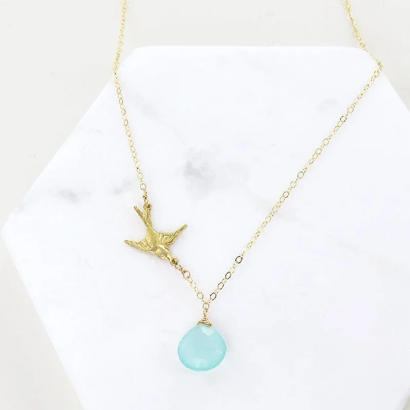 CHALCEDONY AND BIRD NECKLACE