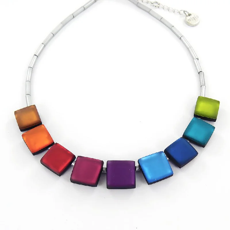 RAINBOW SQUARE BUTTONS NECKLACE